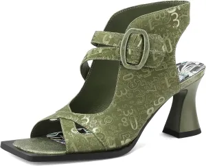 Chunky Gladiator Sandals for Women Summer Dressy High Heels Square Toe Block Sandalias Para Mujer Open Toe Faux Leather Strappy Outdoor Ladies Wedding 3 Inch Sandles