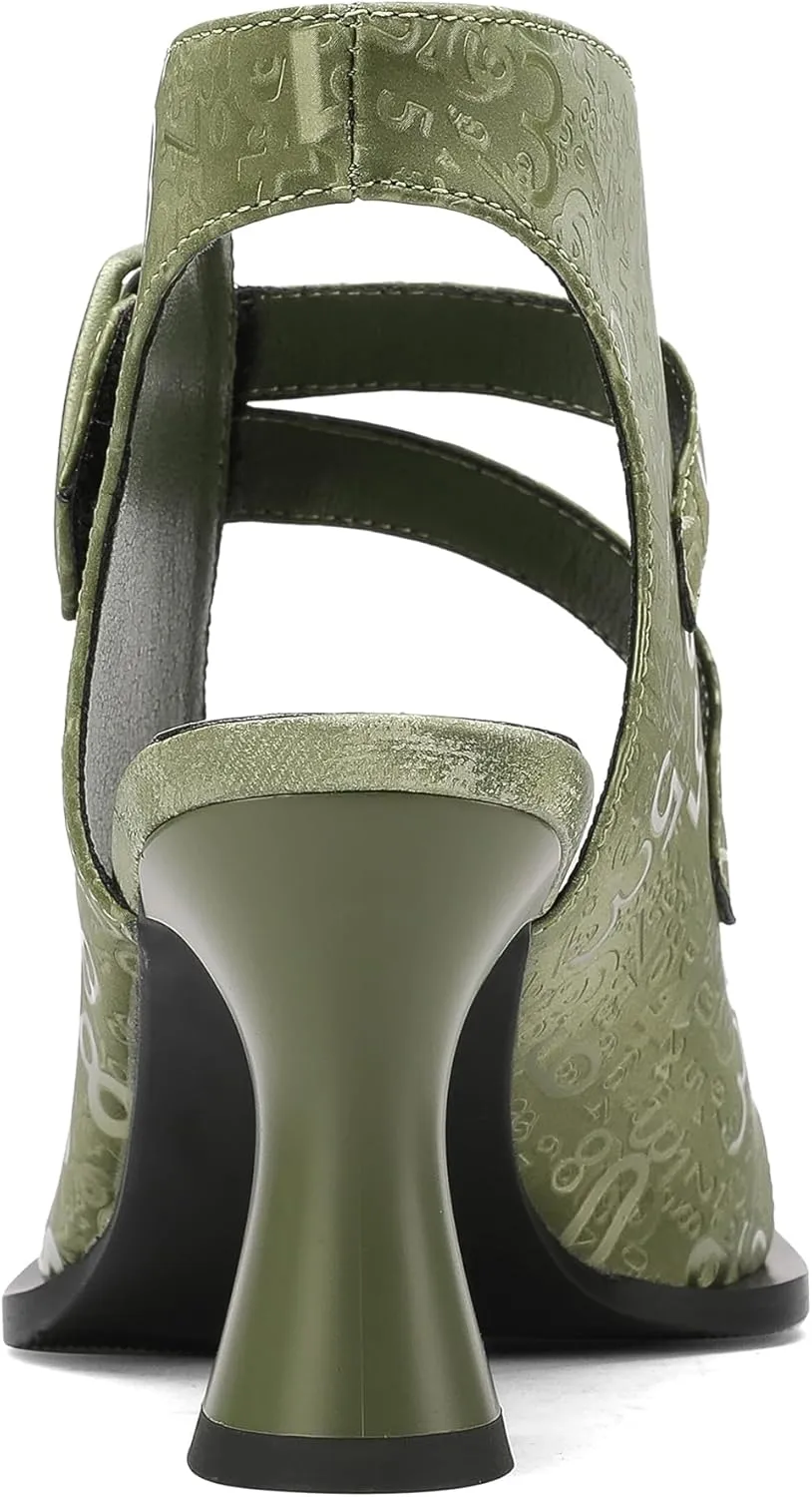 Chunky Gladiator Sandals for Women Summer Dressy High Heels Square Toe Block Sandalias Para Mujer Open Toe Faux Leather Strappy Outdoor Ladies Wedding 3 Inch Sandles