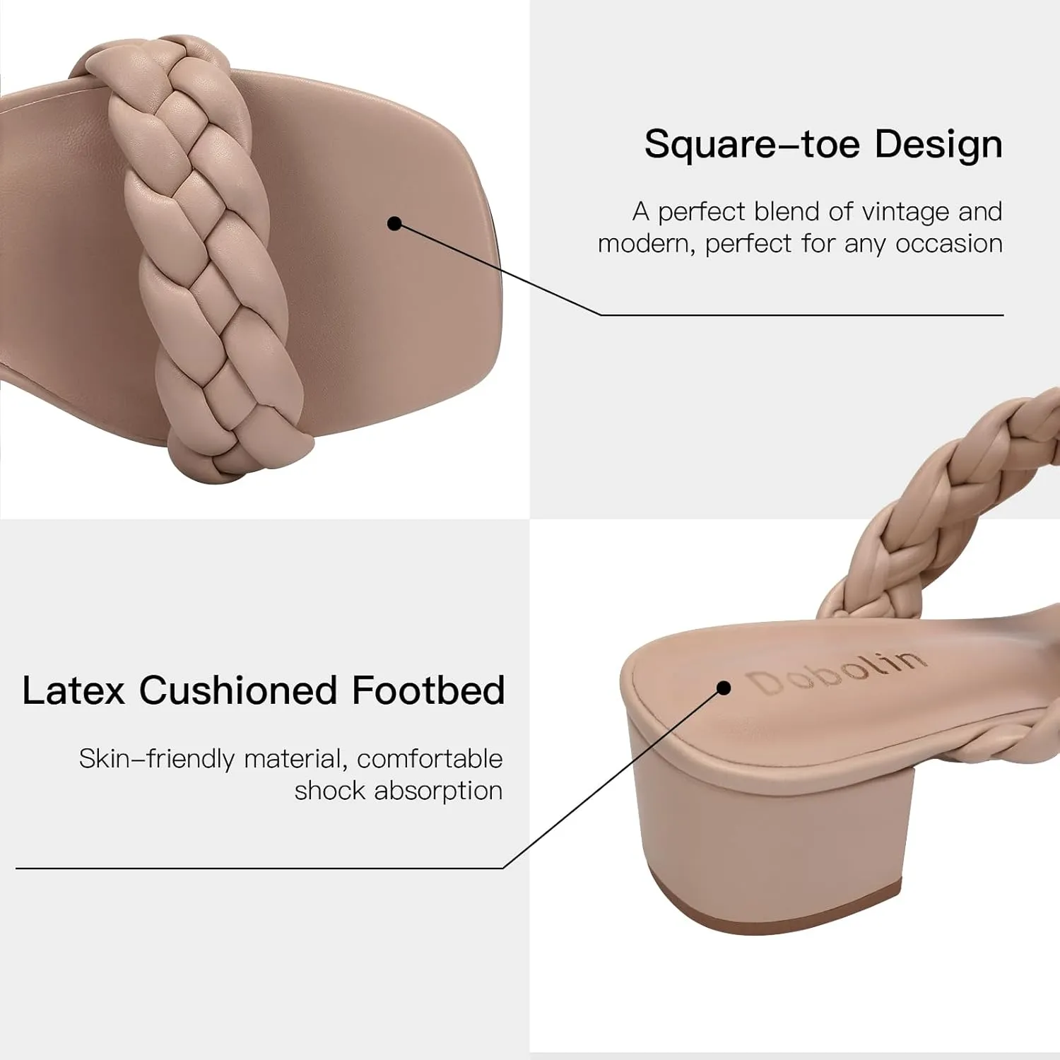 Chunky Heels for Women Braided Dressy Sandals Square Open Toe Summer Shoes