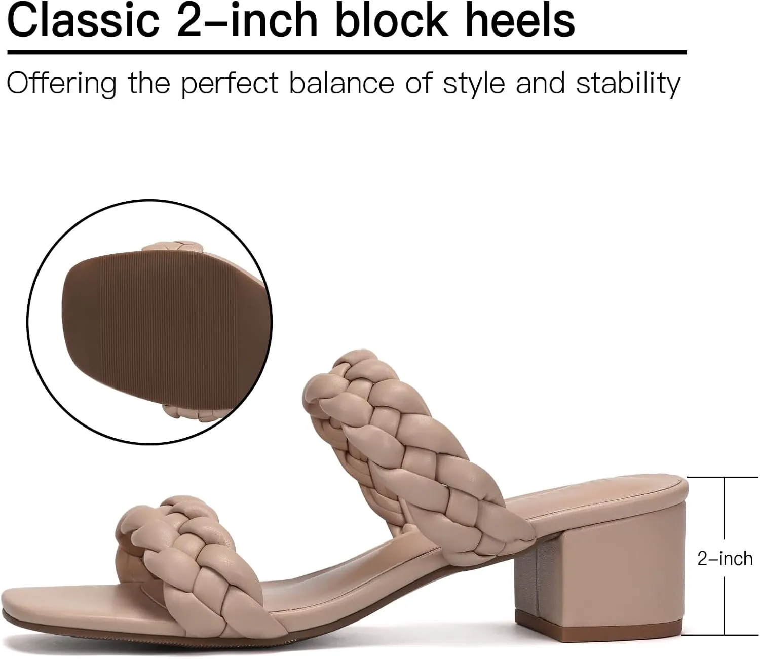Chunky Heels for Women Braided Dressy Sandals Square Open Toe Summer Shoes