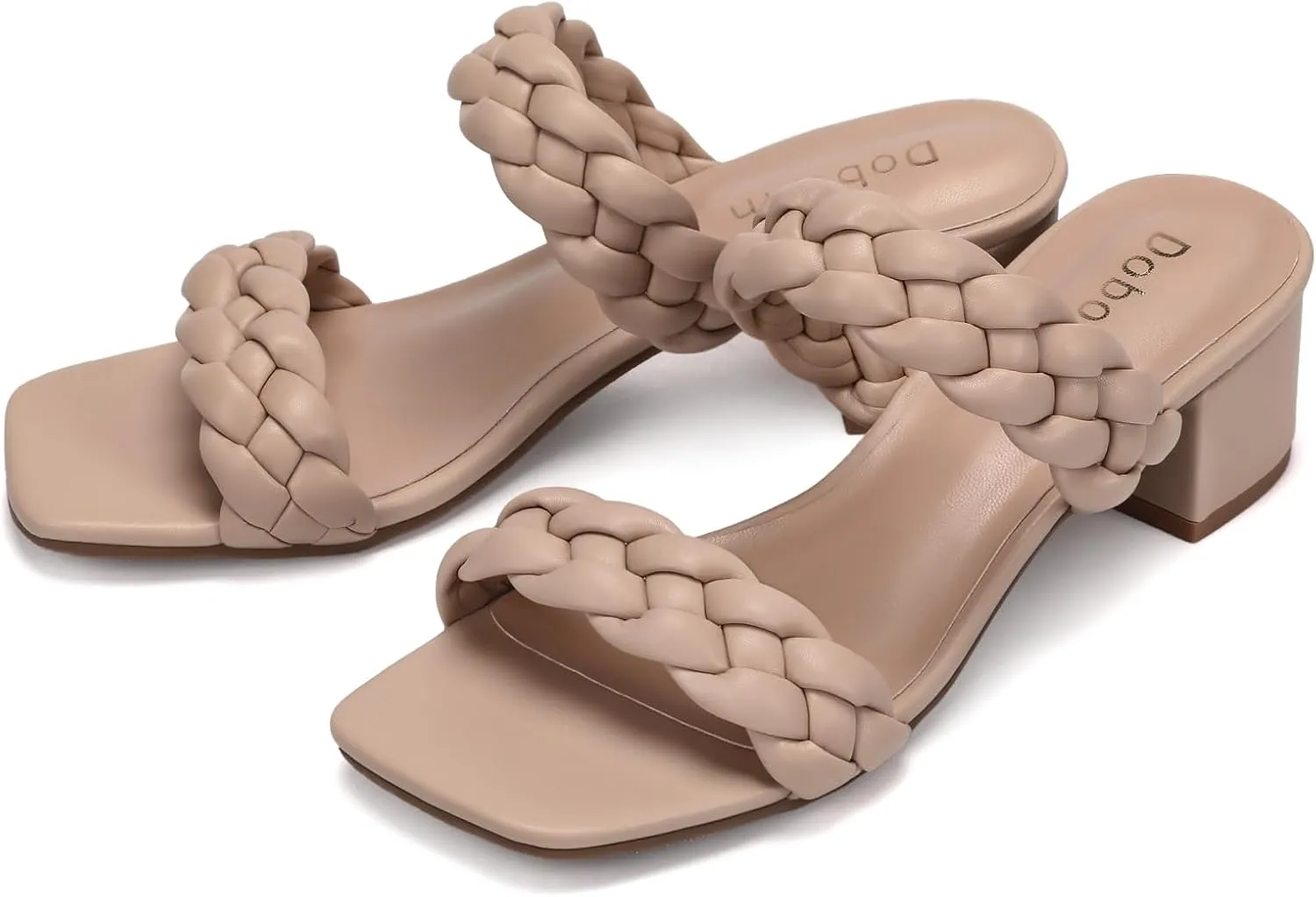 Chunky Heels for Women Braided Dressy Sandals Square Open Toe Summer Shoes