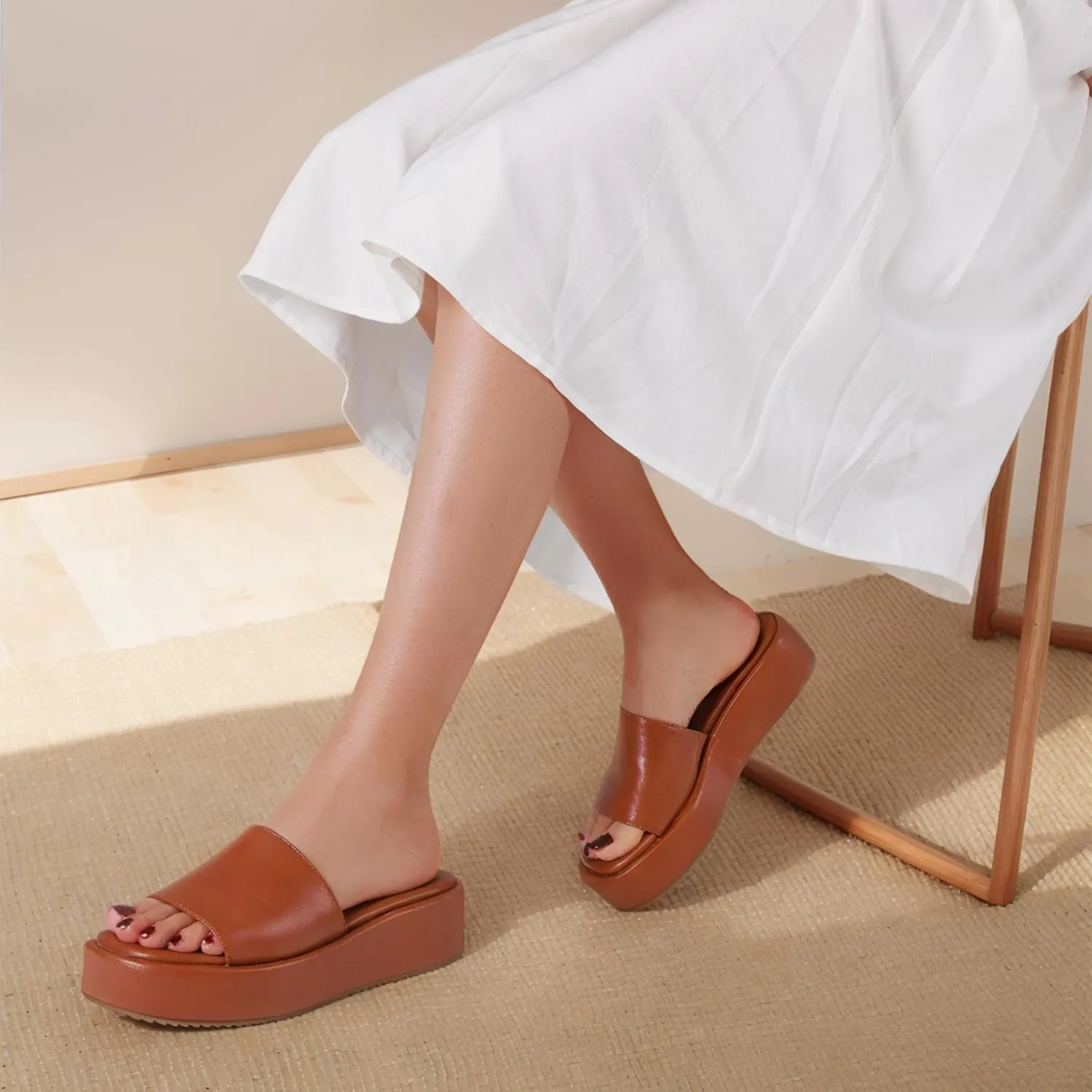 Chunky Platform Sandals Women Comfy Padded Wedge Sandals Square Open Toe Soft Mules Platform Slides for Women Summer Casual Flatform Shoes