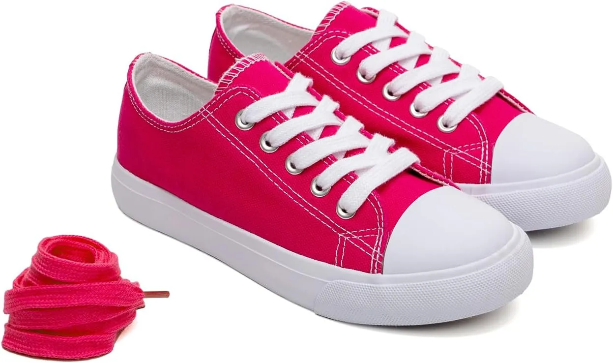 Classic Unisex Low-Top Canvas Sneakers – Boys Girls and Toddler Casual Lace-Up Shoes with Rubber Sole, Includes Extra White Shoelaces
