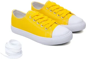 Classic Unisex Low-Top Canvas Sneakers – Boys Girls and Toddler Casual Lace-Up Shoes with Rubber Sole, Includes Extra White Shoelaces