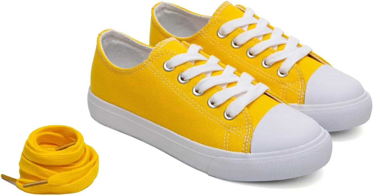 Classic Unisex Low-Top Canvas Sneakers – Boys Girls and Toddler Casual Lace-Up Shoes with Rubber Sole, Includes Extra White Shoelaces