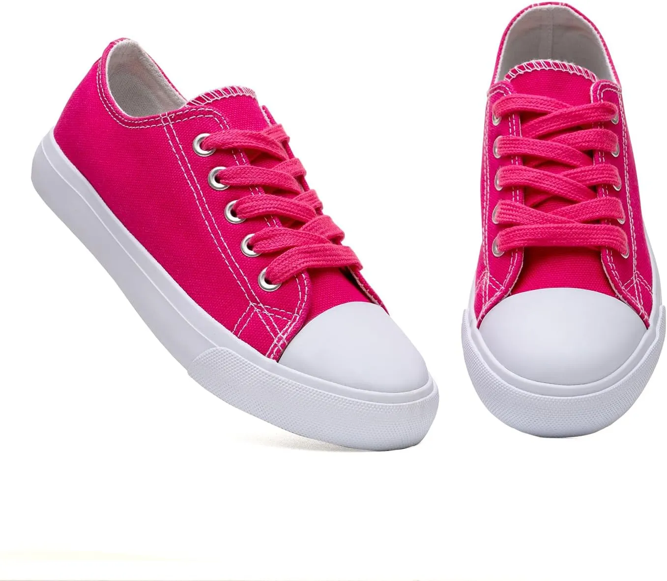 Classic Unisex Low-Top Canvas Sneakers – Boys Girls and Toddler Casual Lace-Up Shoes with Rubber Sole, Includes Extra White Shoelaces