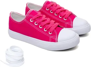 Classic Unisex Low-Top Canvas Sneakers – Boys Girls and Toddler Casual Lace-Up Shoes with Rubber Sole, Includes Extra White Shoelaces