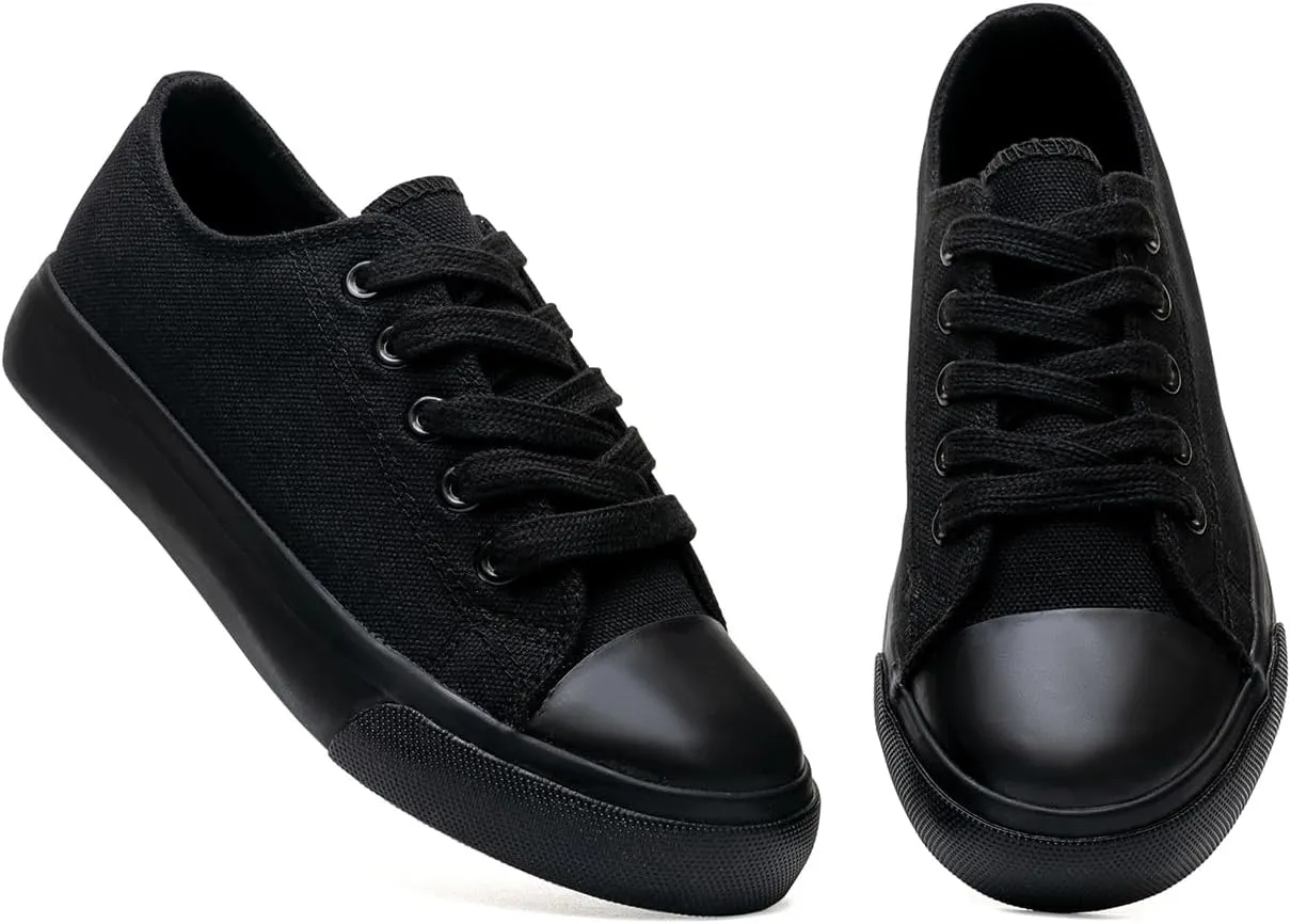 Classic Unisex Low-Top Canvas Sneakers – Boys Girls and Toddler Casual Lace-Up Shoes with Rubber Sole, Includes Extra White Shoelaces
