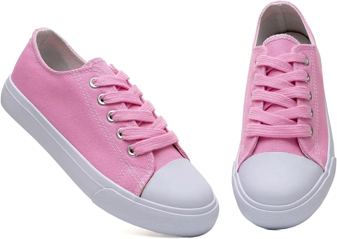 Classic Unisex Low-Top Canvas Sneakers – Boys Girls and Toddler Casual Lace-Up Shoes with Rubber Sole, Includes Extra White Shoelaces