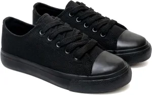 Classic Unisex Low-Top Canvas Sneakers – Boys Girls and Toddler Casual Lace-Up Shoes with Rubber Sole, Includes Extra White Shoelaces