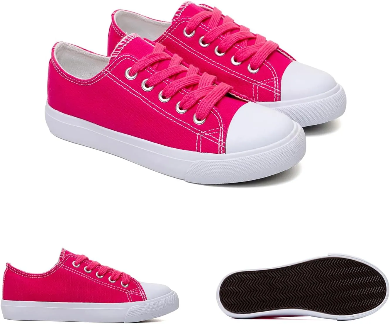 Classic Unisex Low-Top Canvas Sneakers – Boys Girls and Toddler Casual Lace-Up Shoes with Rubber Sole, Includes Extra White Shoelaces