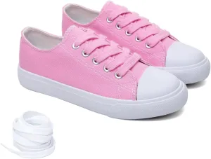 Classic Unisex Low-Top Canvas Sneakers – Boys Girls and Toddler Casual Lace-Up Shoes with Rubber Sole, Includes Extra White Shoelaces
