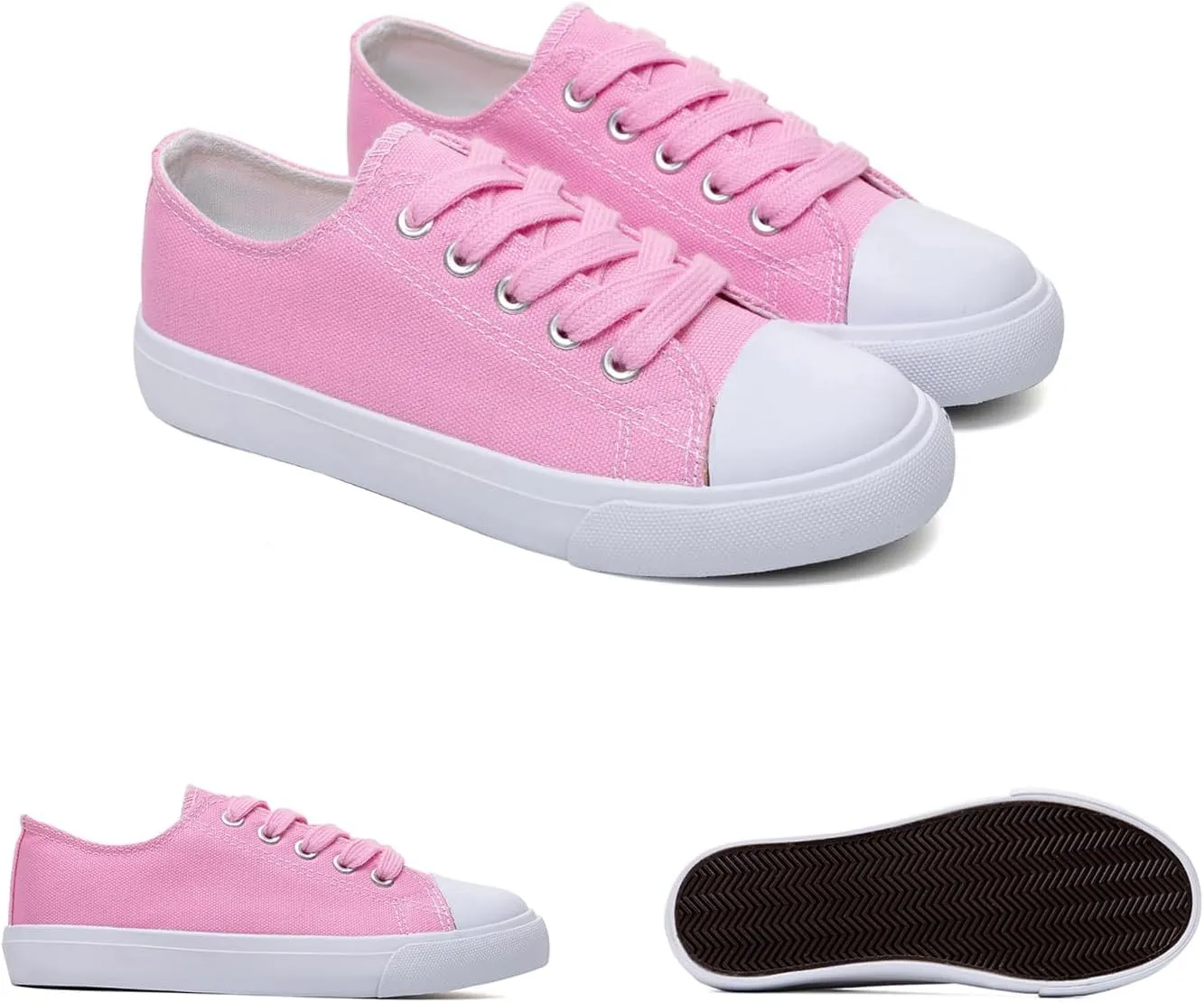 Classic Unisex Low-Top Canvas Sneakers – Boys Girls and Toddler Casual Lace-Up Shoes with Rubber Sole, Includes Extra White Shoelaces