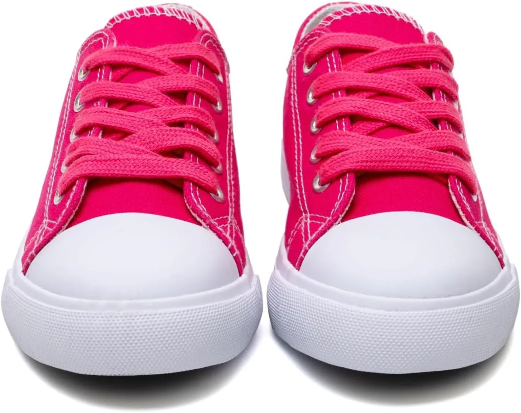 Classic Unisex Low-Top Canvas Sneakers – Boys Girls and Toddler Casual Lace-Up Shoes with Rubber Sole, Includes Extra White Shoelaces
