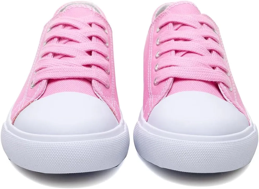 Classic Unisex Low-Top Canvas Sneakers – Boys Girls and Toddler Casual Lace-Up Shoes with Rubber Sole, Includes Extra White Shoelaces