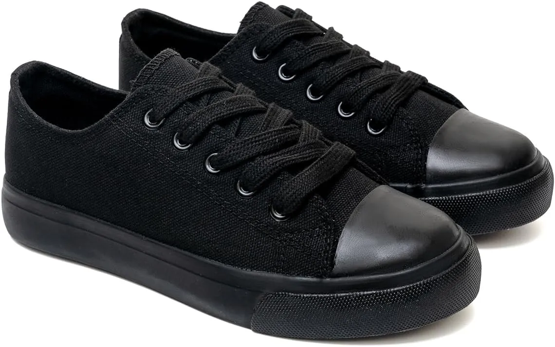 Classic Unisex Low-Top Canvas Sneakers – Boys Girls and Toddler Casual Lace-Up Shoes with Rubber Sole, Includes Extra White Shoelaces