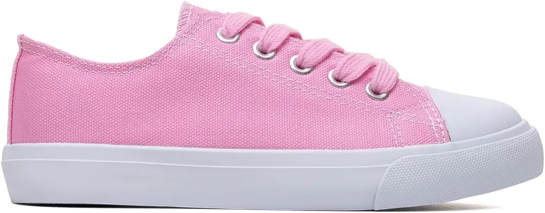 Classic Unisex Low-Top Canvas Sneakers – Boys Girls and Toddler Casual Lace-Up Shoes with Rubber Sole, Includes Extra White Shoelaces