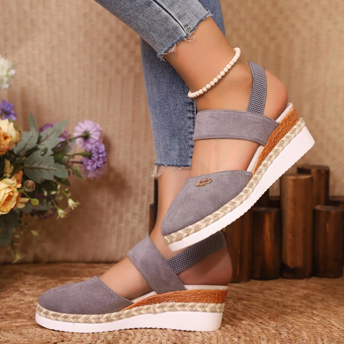 Closed Toe Platform Wedge Sandals Espadrilles Wedges for Women 2025 Dressy Flat Open Toe Comfortable Anti Slip Summer Shoes with Adjustable Buckle Ankle Strap