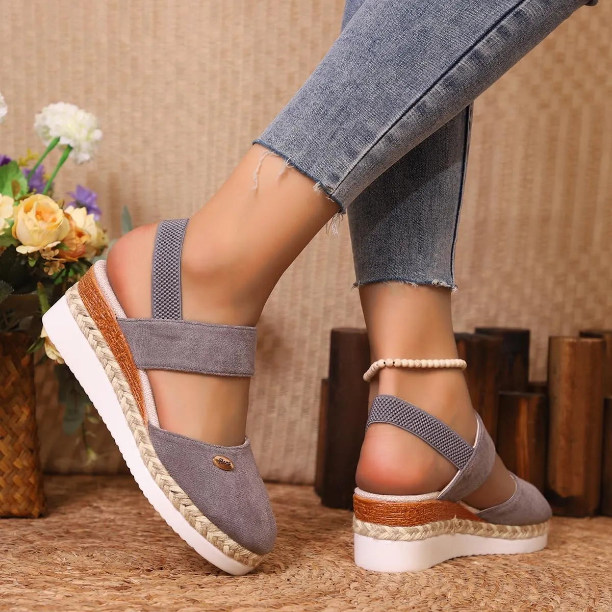 Closed Toe Platform Wedge Sandals Espadrilles Wedges for Women 2025 Dressy Flat Open Toe Comfortable Anti Slip Summer Shoes with Adjustable Buckle Ankle Strap