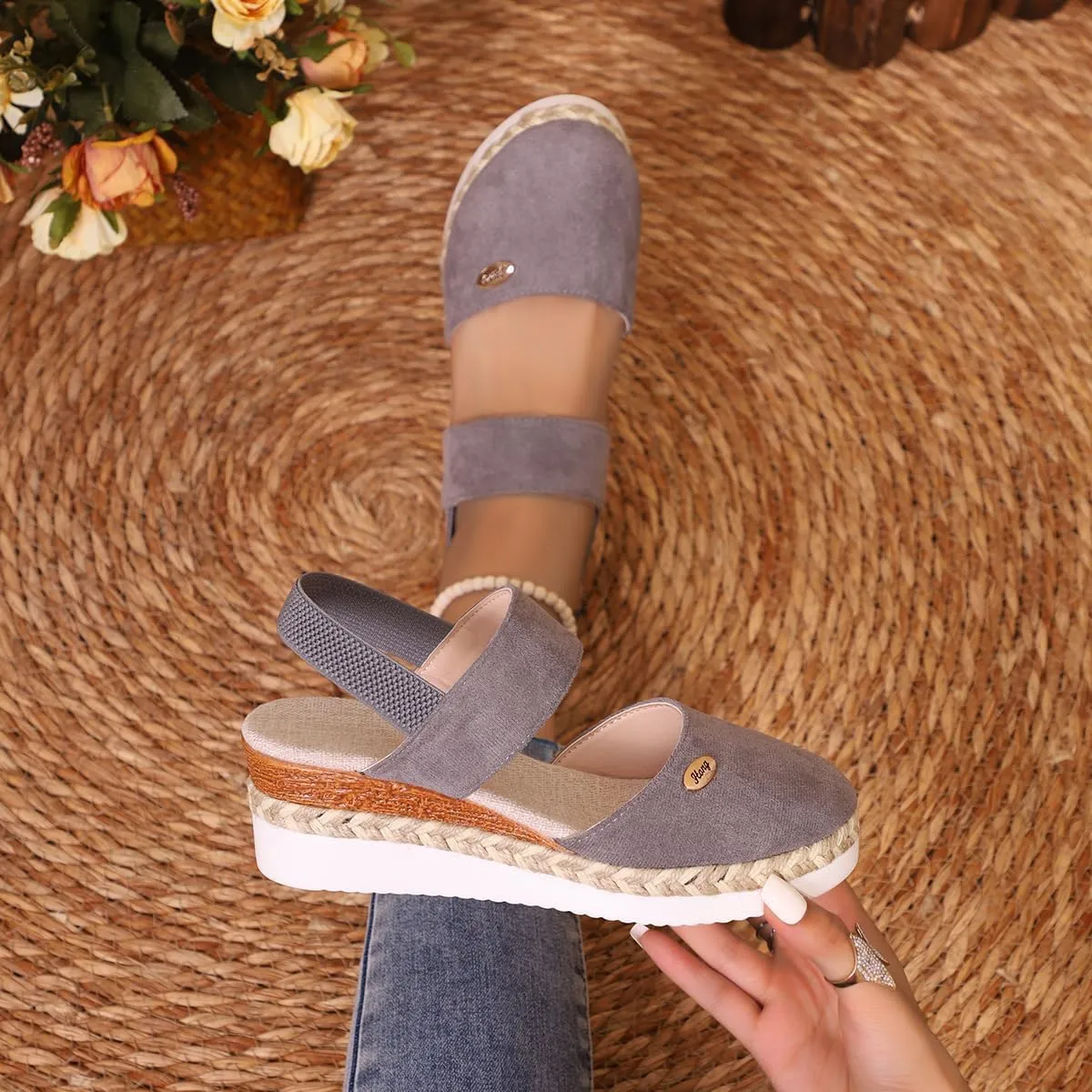 Closed Toe Platform Wedge Sandals Espadrilles Wedges for Women 2025 Dressy Flat Open Toe Comfortable Anti Slip Summer Shoes with Adjustable Buckle Ankle Strap