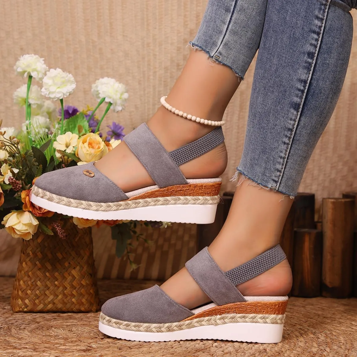 Closed Toe Platform Wedge Sandals Espadrilles Wedges for Women 2025 Dressy Flat Open Toe Comfortable Anti Slip Summer Shoes with Adjustable Buckle Ankle Strap