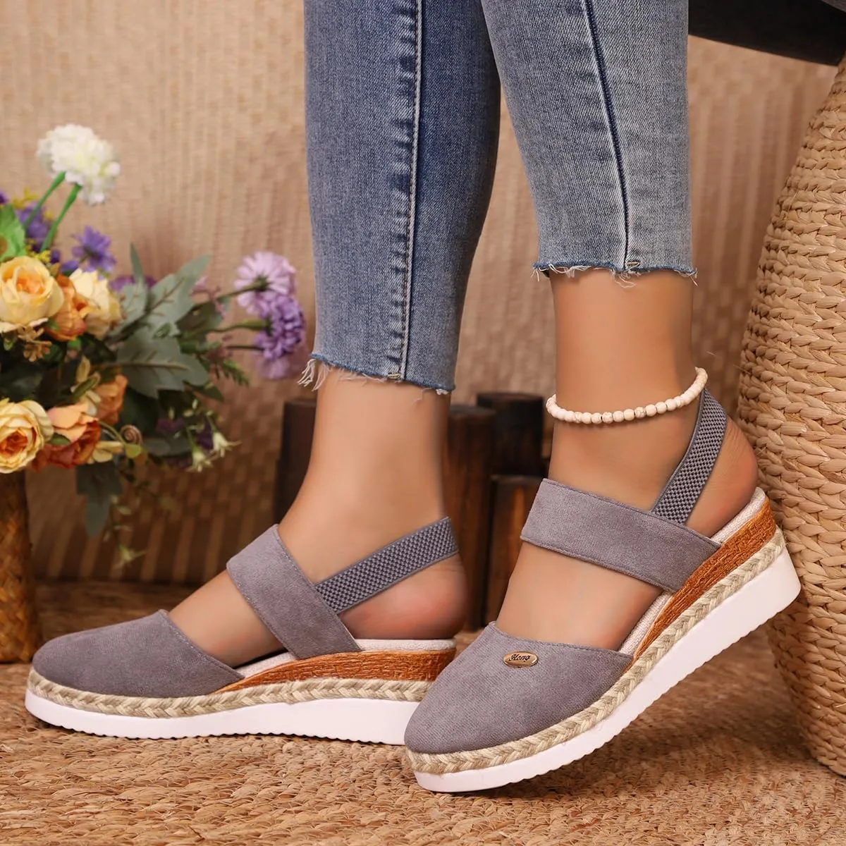 Closed Toe Platform Wedge Sandals Espadrilles Wedges for Women 2025 Dressy Flat Open Toe Comfortable Anti Slip Summer Shoes with Adjustable Buckle Ankle Strap