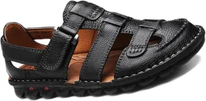 Closed Toe Sandals Leather Sports Outdoor Sandals Summer Waterproof Men's Beach Shoes Casual Trekking Walking Hiking Sandals