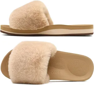 COFACE Womens Slides Fuzzy Slippers Open Toe Fluff Slippers With Arch Support Plantar Fasciitis Orthotic Slippers Women House Shoes