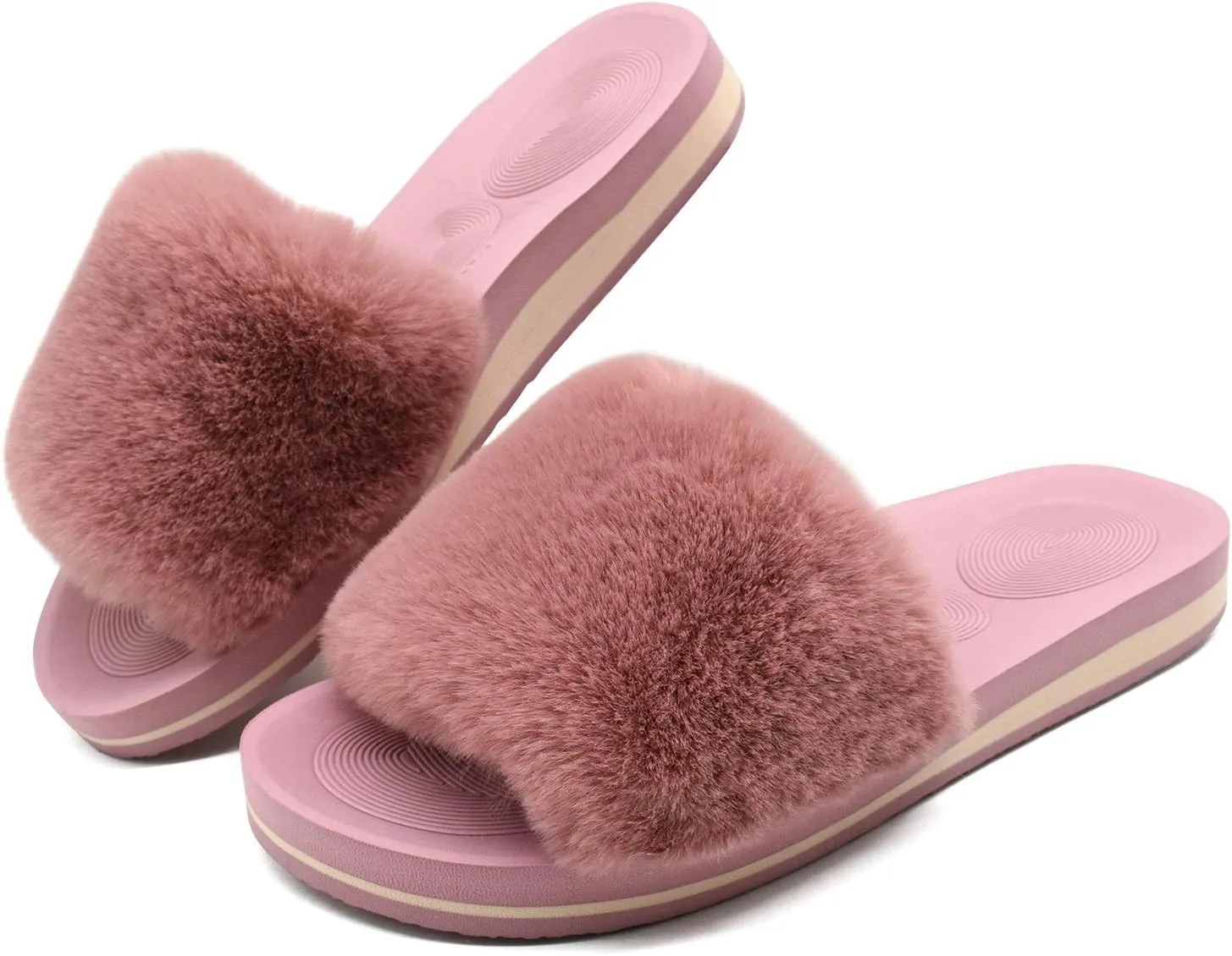 COFACE Womens Slides Fuzzy Slippers Open Toe Fluff Slippers With Arch Support Plantar Fasciitis Orthotic Slippers Women House Shoes