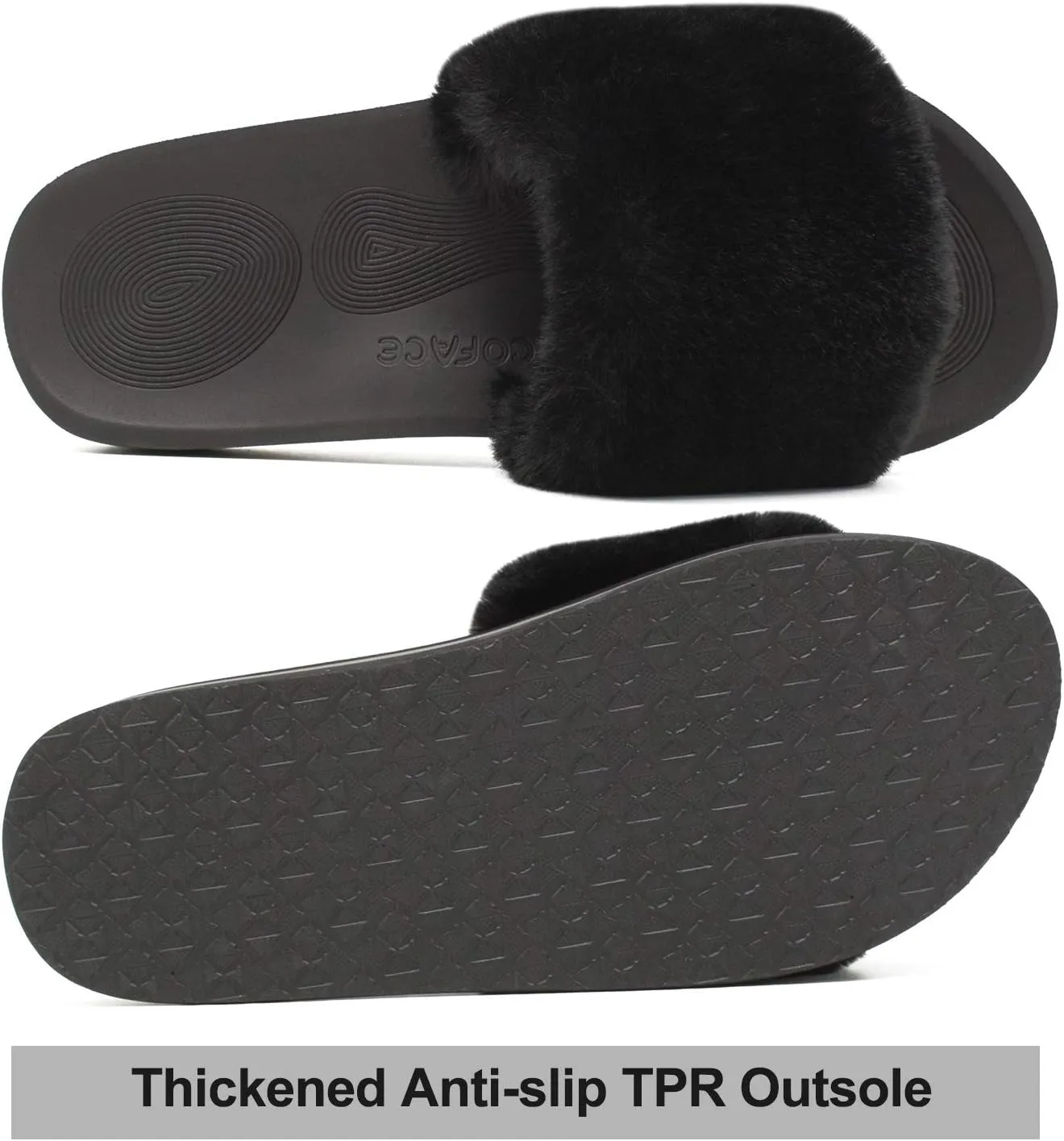 COFACE Womens Slides Fuzzy Slippers Open Toe Fluff Slippers With Arch Support Plantar Fasciitis Orthotic Slippers Women House Shoes
