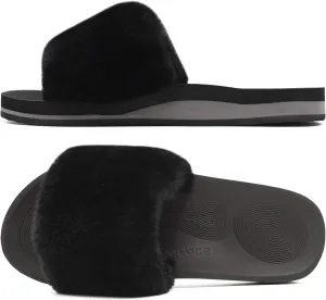 COFACE Womens Slides Fuzzy Slippers Open Toe Fluff Slippers With Arch Support Plantar Fasciitis Orthotic Slippers Women House Shoes