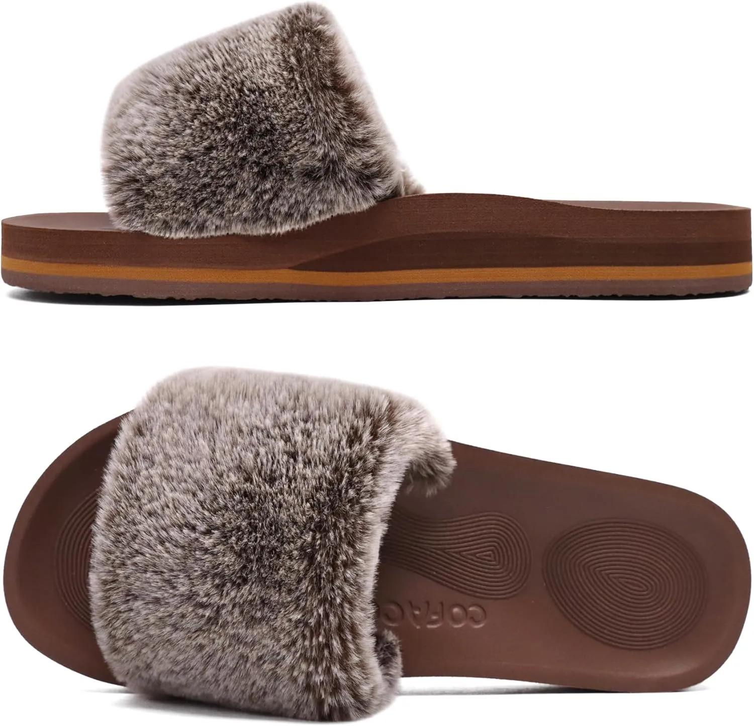 COFACE Womens Slides Fuzzy Slippers Open Toe Fluff Slippers With Arch Support Plantar Fasciitis Orthotic Slippers Women House Shoes
