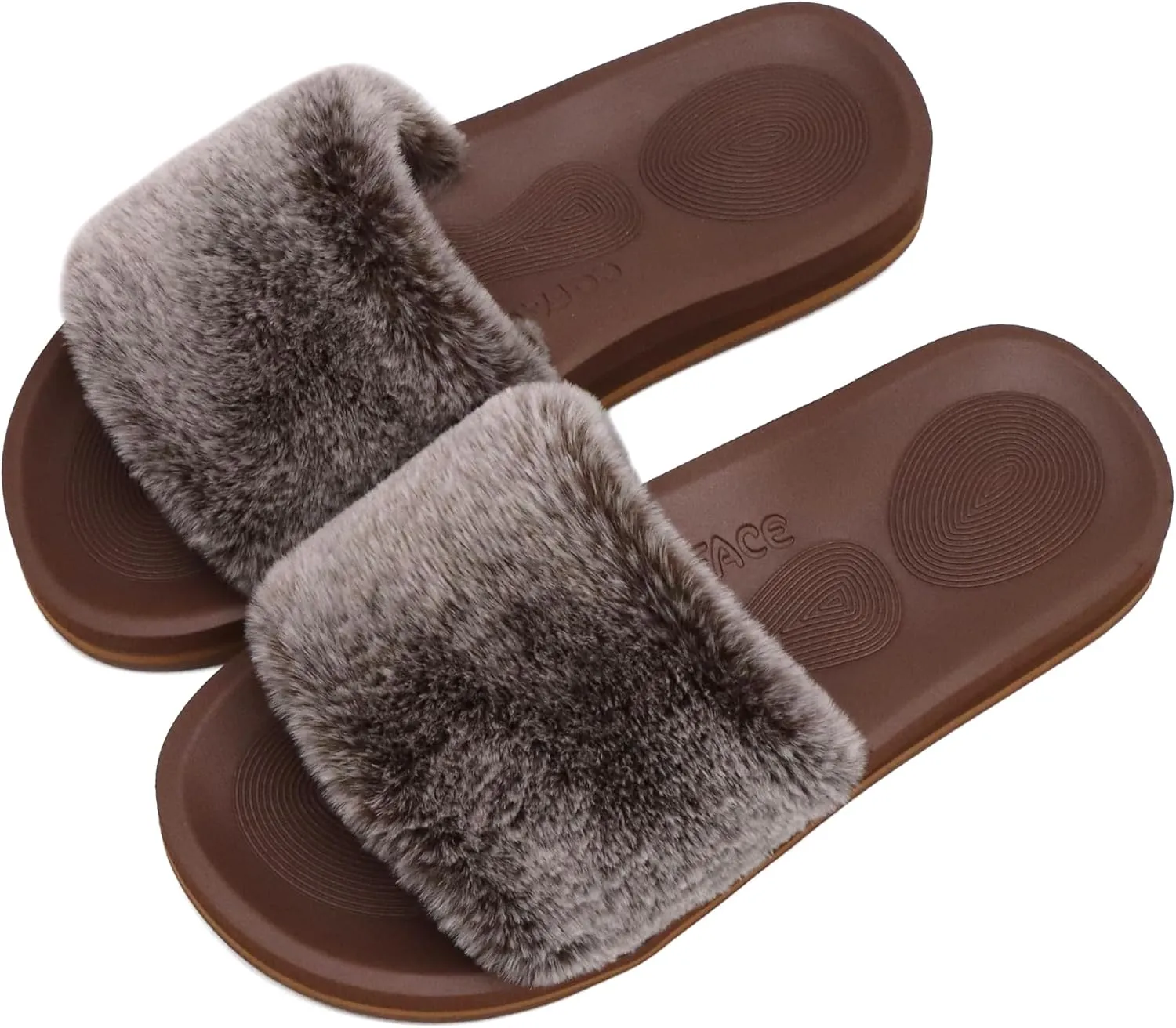 COFACE Womens Slides Fuzzy Slippers Open Toe Fluff Slippers With Arch Support Plantar Fasciitis Orthotic Slippers Women House Shoes