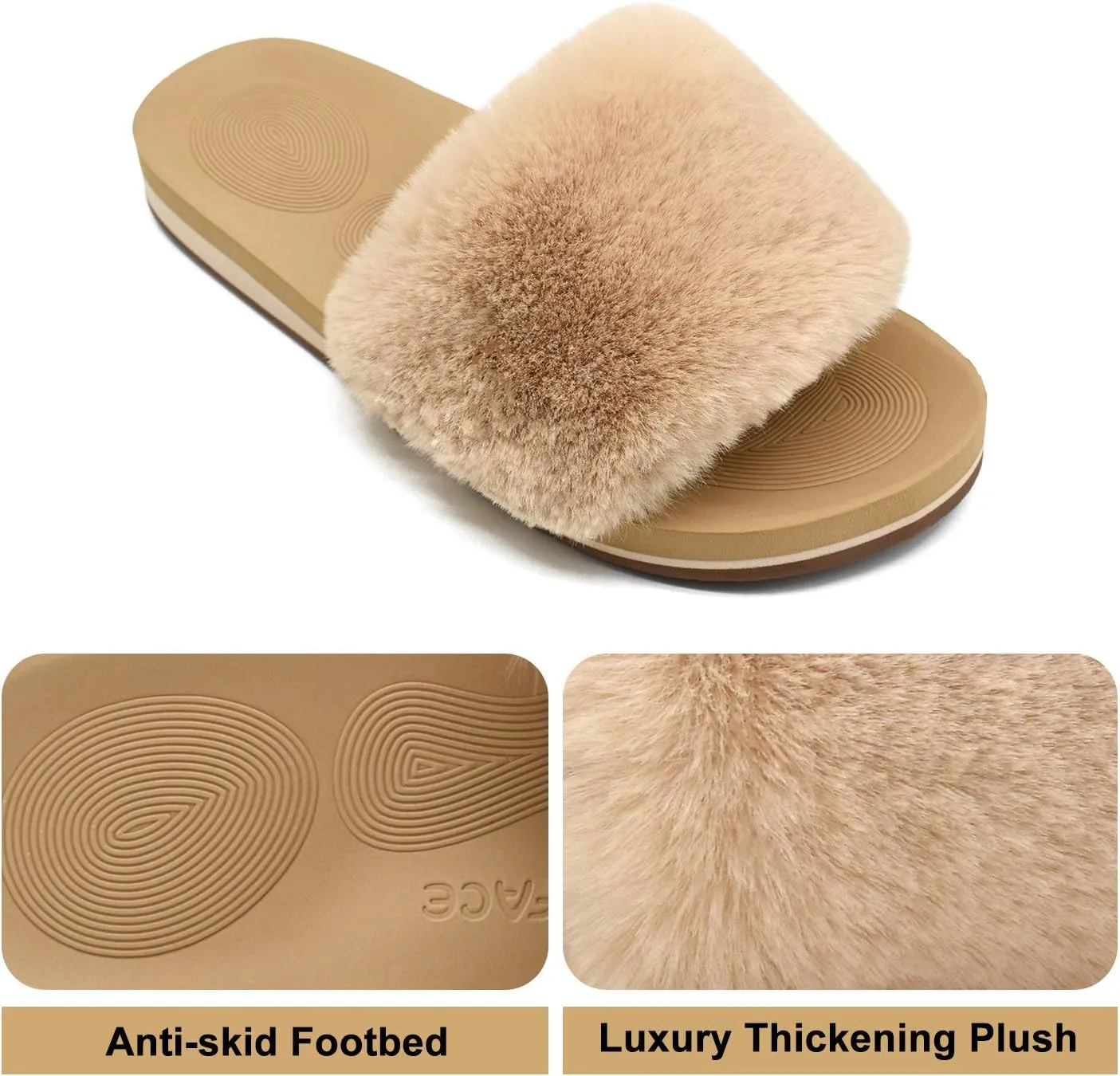 COFACE Womens Slides Fuzzy Slippers Open Toe Fluff Slippers With Arch Support Plantar Fasciitis Orthotic Slippers Women House Shoes