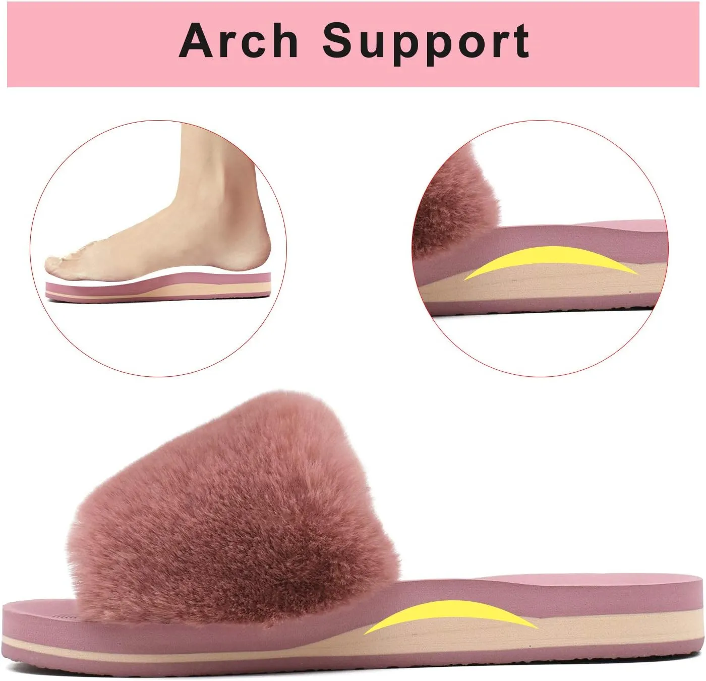 COFACE Womens Slides Fuzzy Slippers Open Toe Fluff Slippers With Arch Support Plantar Fasciitis Orthotic Slippers Women House Shoes