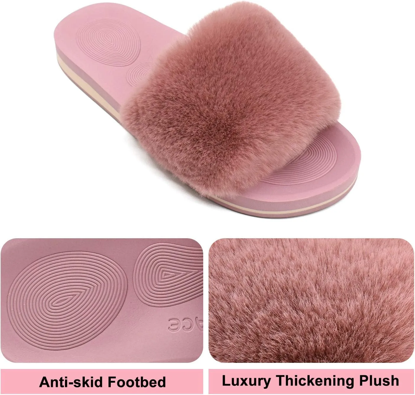 COFACE Womens Slides Fuzzy Slippers Open Toe Fluff Slippers With Arch Support Plantar Fasciitis Orthotic Slippers Women House Shoes