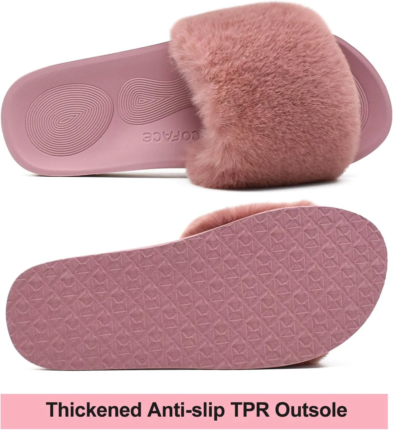COFACE Womens Slides Fuzzy Slippers Open Toe Fluff Slippers With Arch Support Plantar Fasciitis Orthotic Slippers Women House Shoes