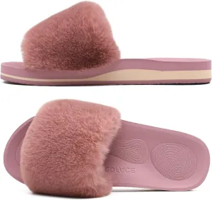 COFACE Womens Slides Fuzzy Slippers Open Toe Fluff Slippers With Arch Support Plantar Fasciitis Orthotic Slippers Women House Shoes