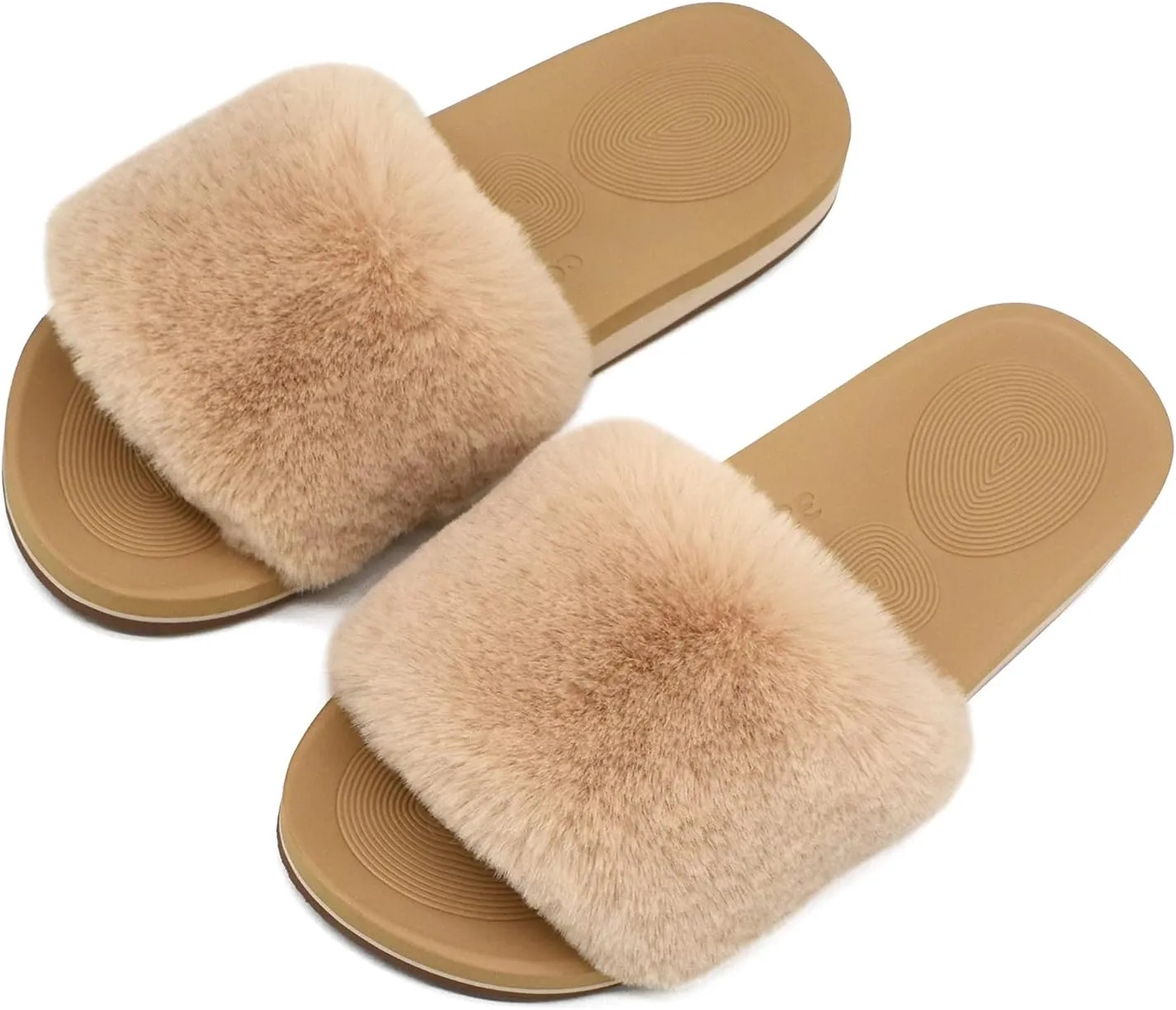 COFACE Womens Slides Fuzzy Slippers Open Toe Fluff Slippers With Arch Support Plantar Fasciitis Orthotic Slippers Women House Shoes