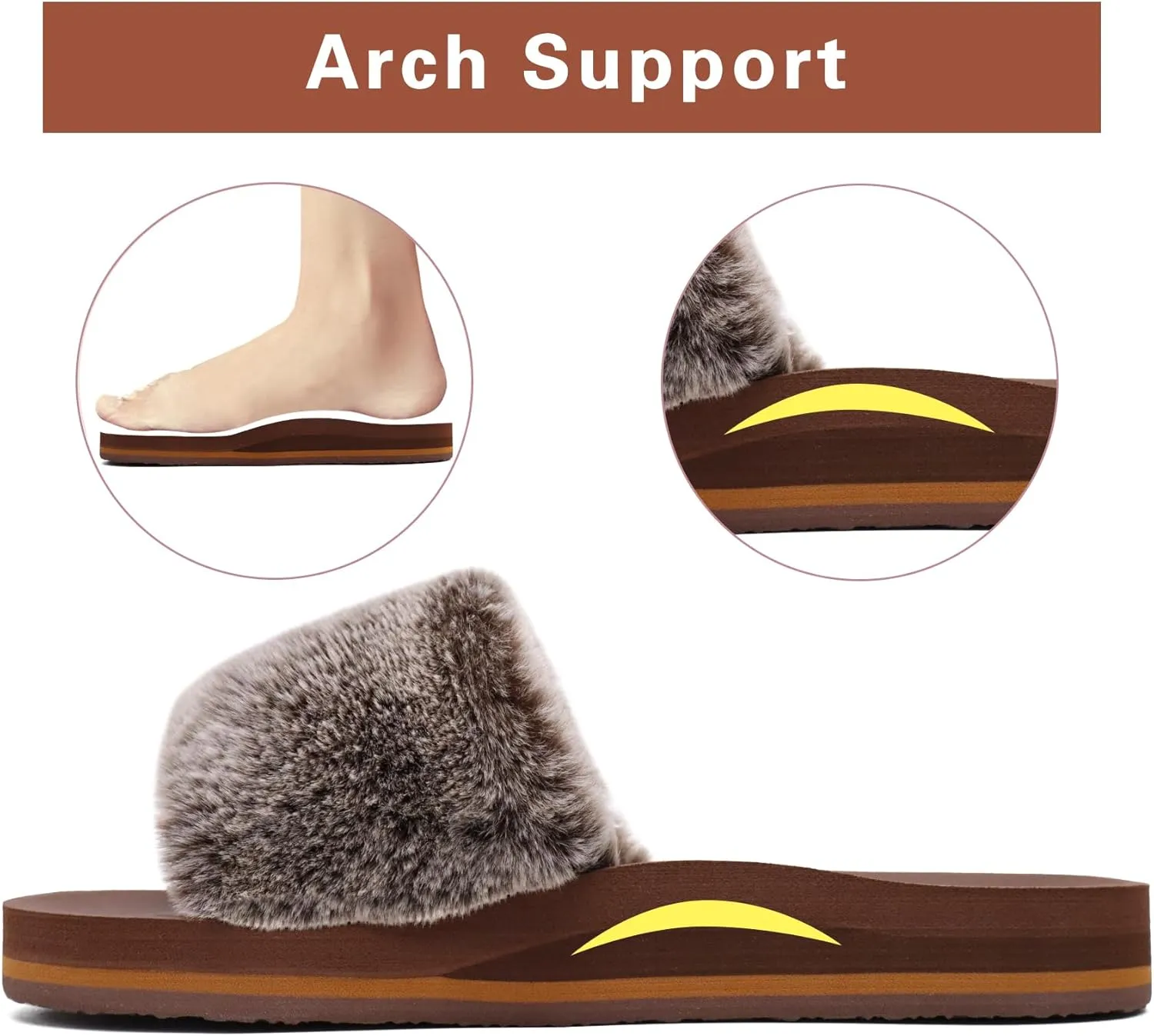 COFACE Womens Slides Fuzzy Slippers Open Toe Fluff Slippers With Arch Support Plantar Fasciitis Orthotic Slippers Women House Shoes