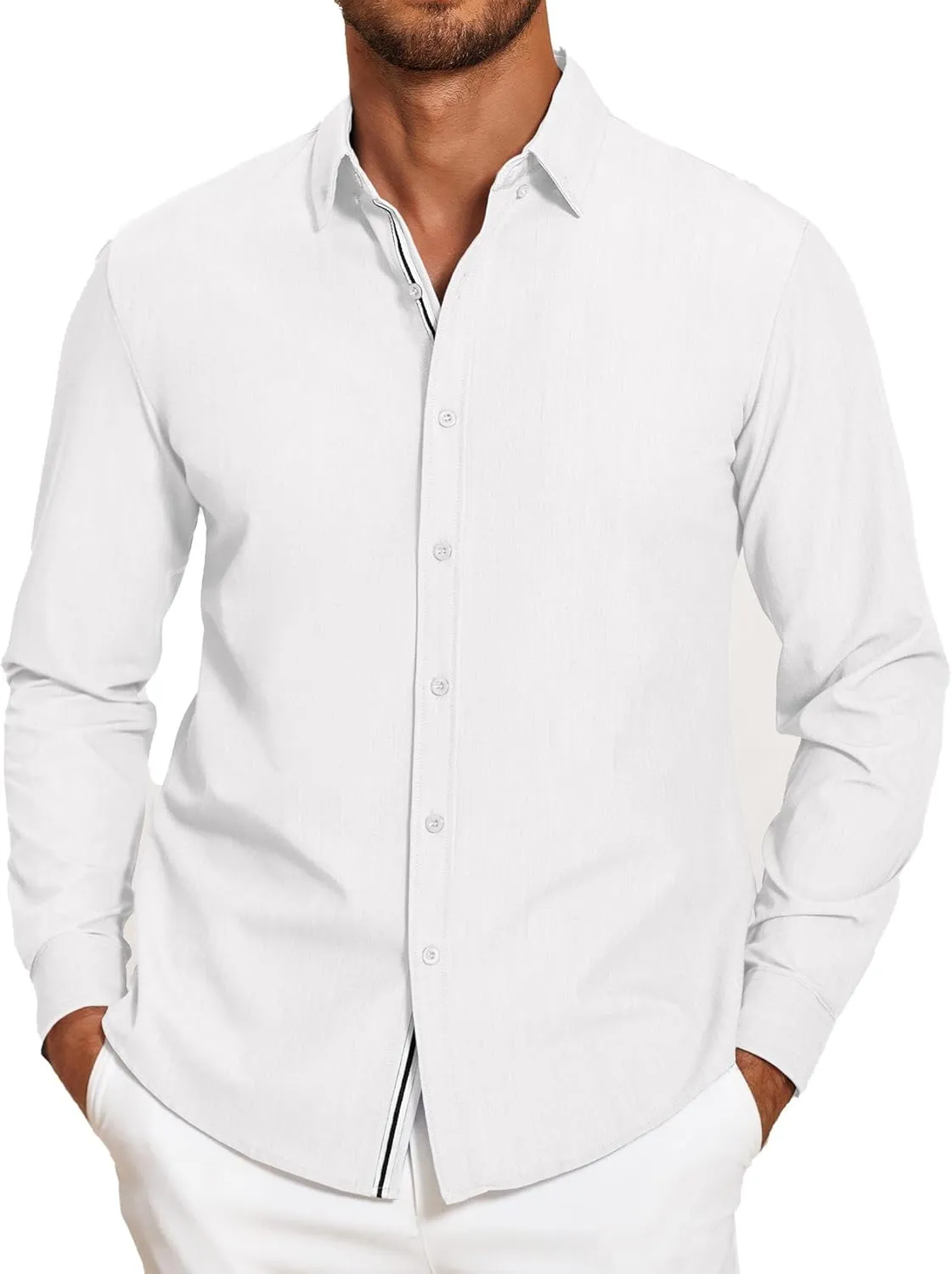COOFANDY Mens Casual Button Down Shirt Untucked Long Sleeve Stretch Denim Dress Shirt