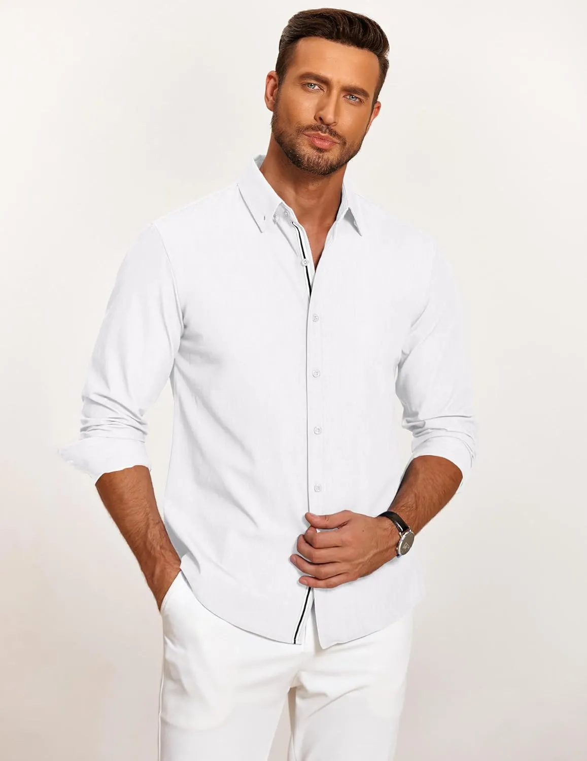 COOFANDY Mens Casual Button Down Shirt Untucked Long Sleeve Stretch Denim Dress Shirt