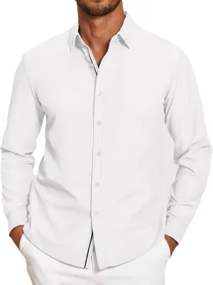 COOFANDY Mens Casual Button Down Shirt Untucked Long Sleeve Stretch Denim Dress Shirt