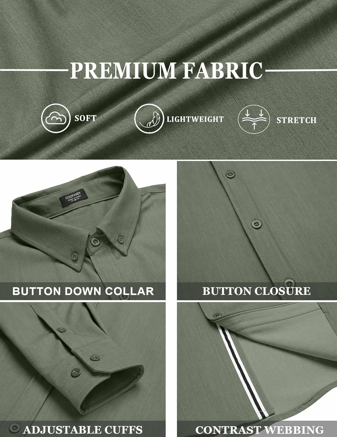 COOFANDY Mens Casual Button Down Shirt Untucked Long Sleeve Stretch Denim Dress Shirt