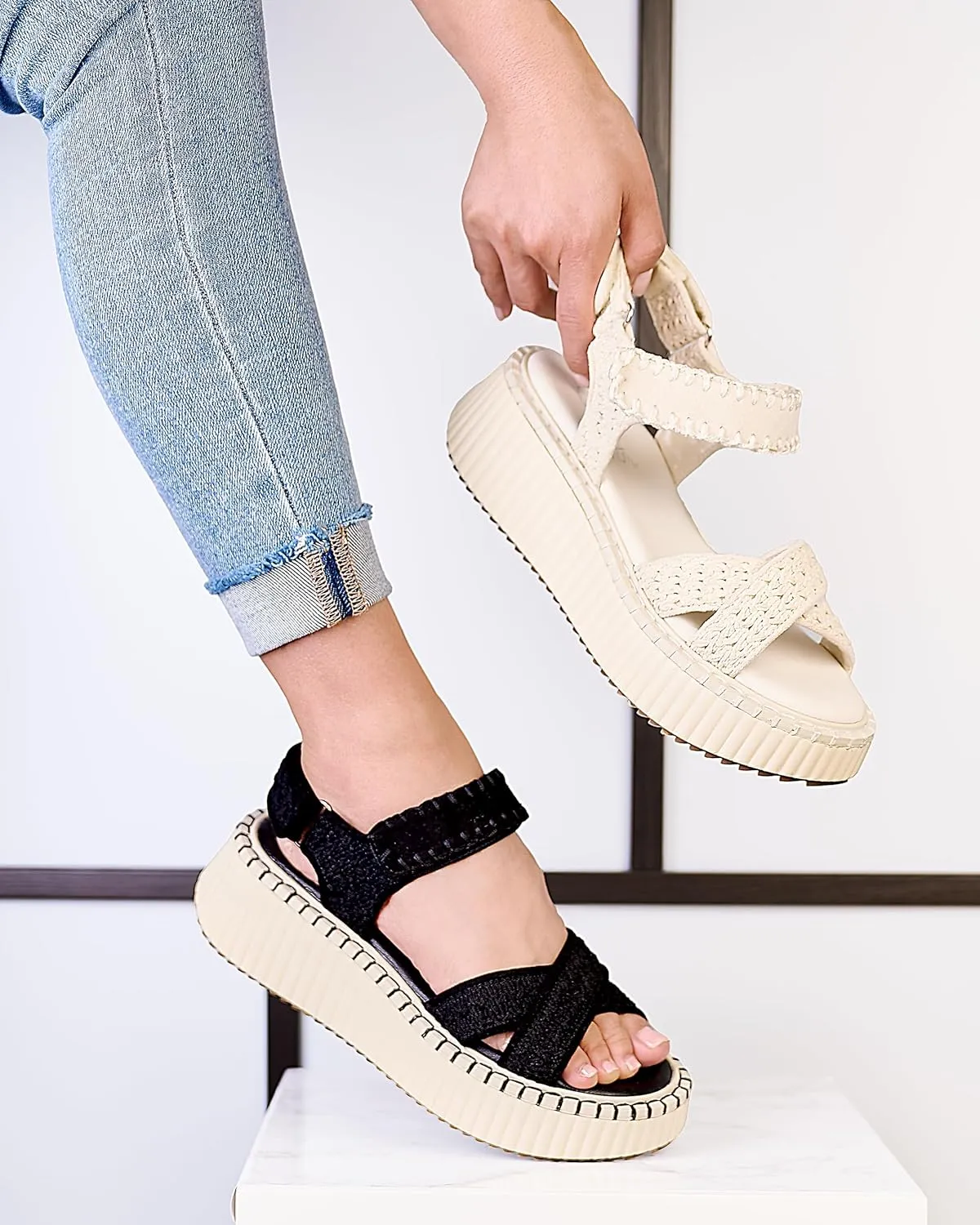 Corkys Footwear Women's Total Catch Sandals: Criss-Cross Style Straps with 1.75-Inch Platform and Secure Hook And Loop Ankle Closure for Comfort and Fashion