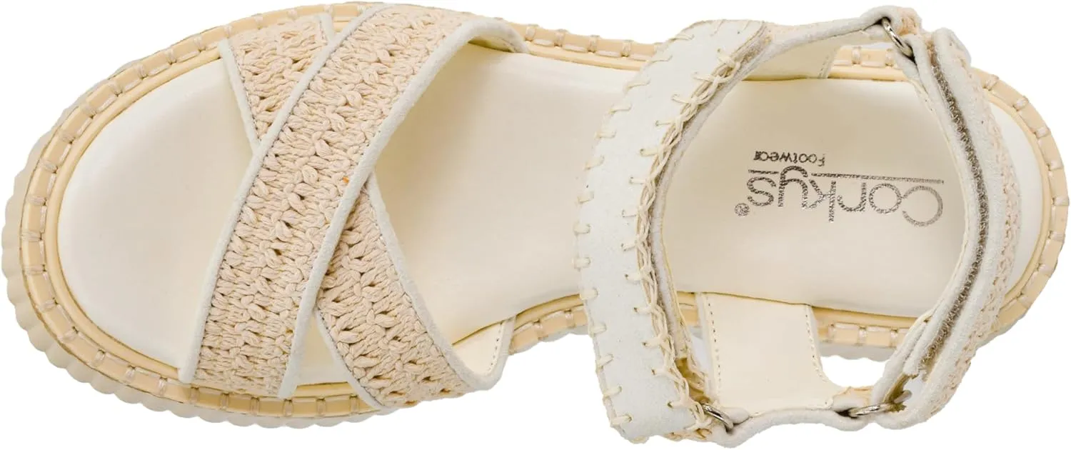 Corkys Footwear Women's Total Catch Sandals: Criss-Cross Style Straps with 1.75-Inch Platform and Secure Hook And Loop Ankle Closure for Comfort and Fashion