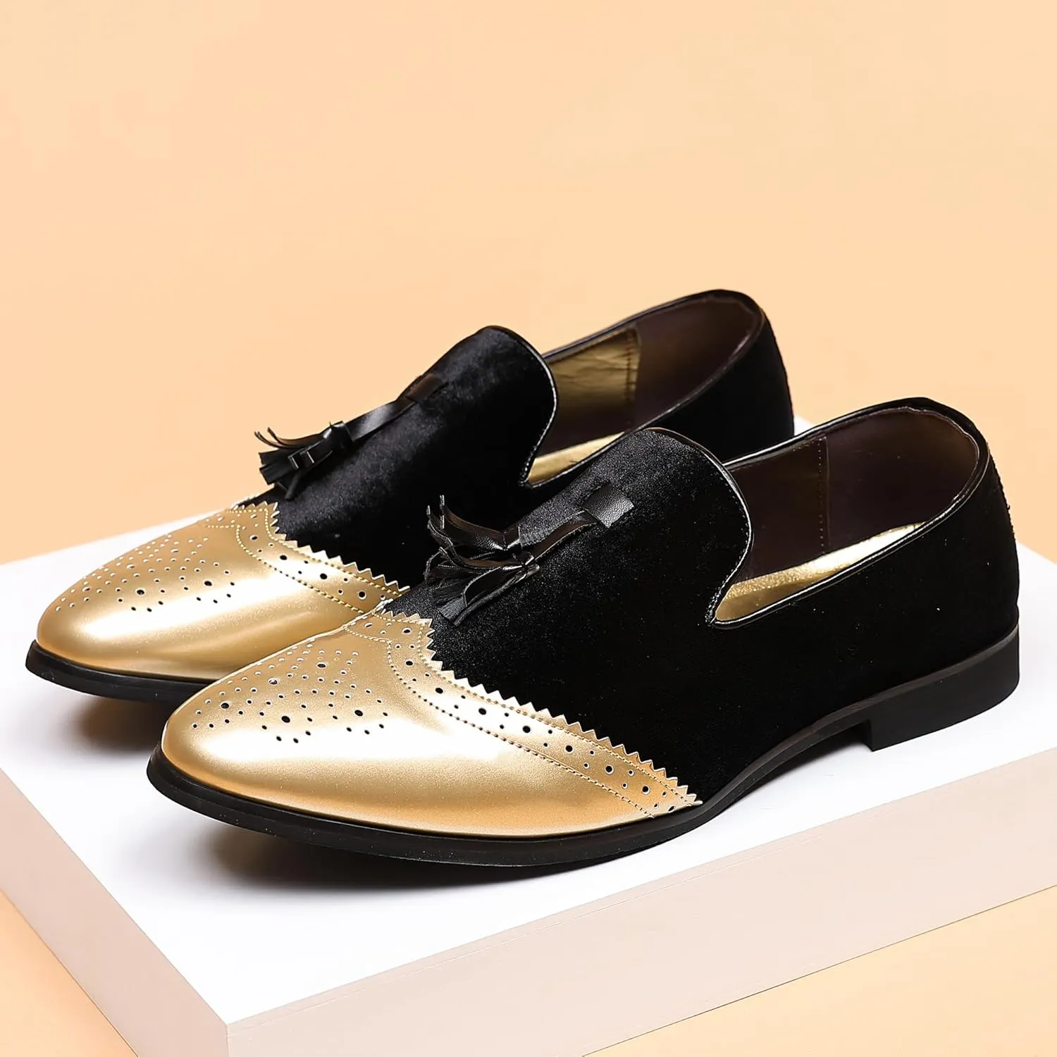 COSIDRAM Men's Casual Shoes Tassel Loafers Wingtip Brogues Comfort Slip on Walking Velvet Shoes