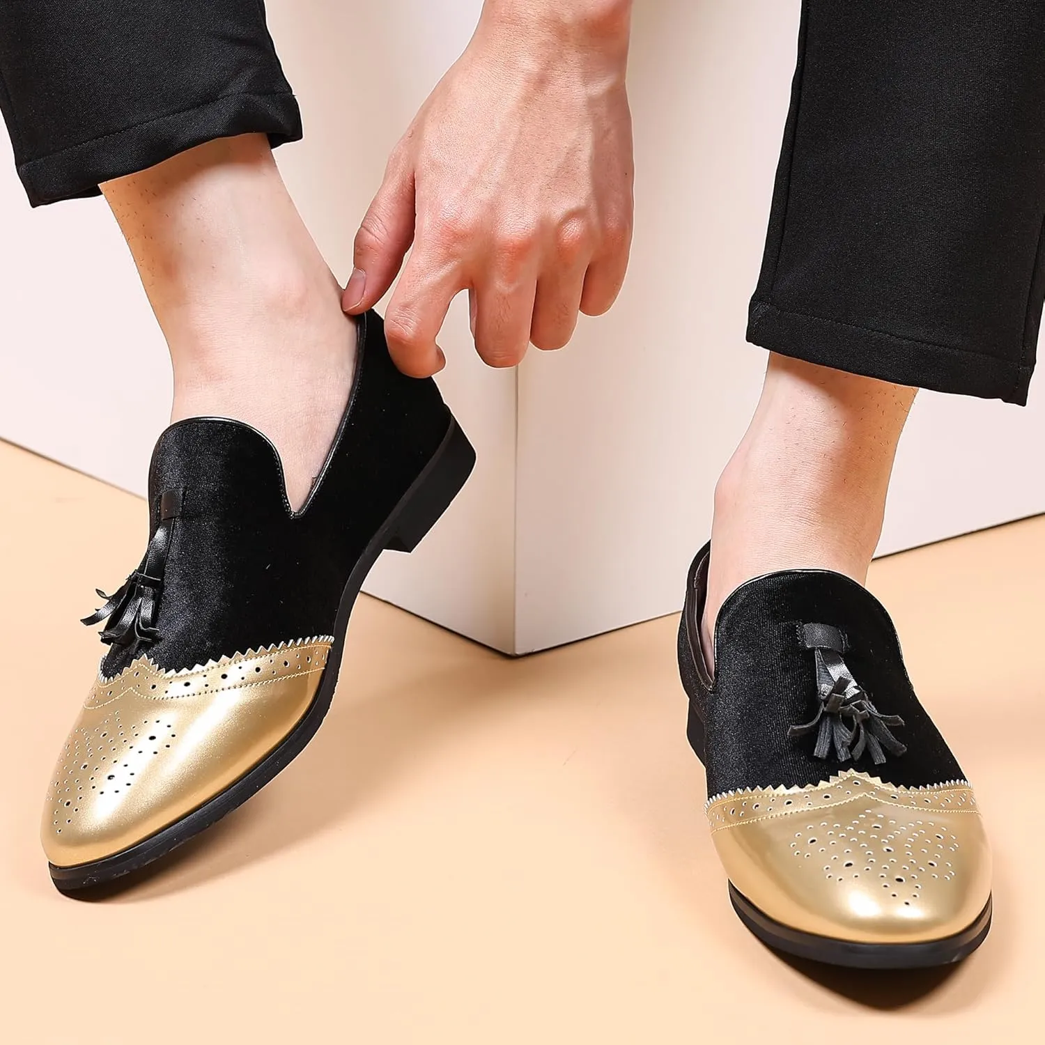 COSIDRAM Men's Casual Shoes Tassel Loafers Wingtip Brogues Comfort Slip on Walking Velvet Shoes