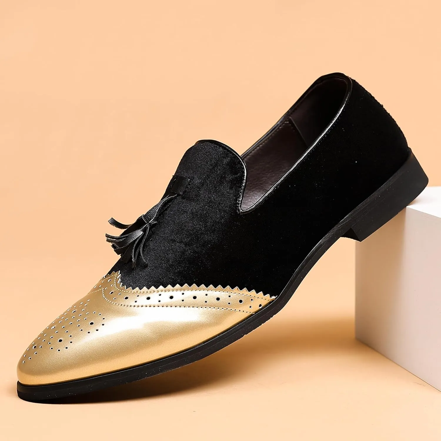 COSIDRAM Men's Casual Shoes Tassel Loafers Wingtip Brogues Comfort Slip on Walking Velvet Shoes