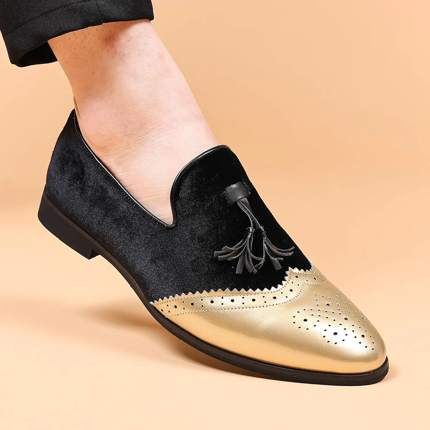 COSIDRAM Men's Casual Shoes Tassel Loafers Wingtip Brogues Comfort Slip on Walking Velvet Shoes